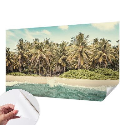 Zelfklevende behangsticker met een tropisch strandmotief