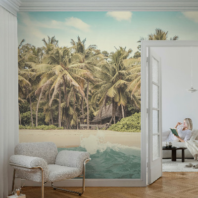 Zelfklevende behangsticker met een tropisch strandmotief