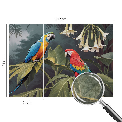 Fotobehang voor de kinderkamer met kleurrijke papegaaien