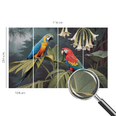 Fotobehang voor de kinderkamer met kleurrijke papegaaien