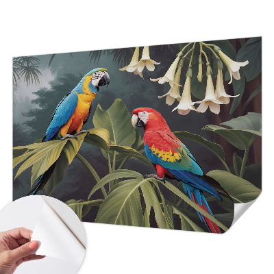 Fotobehang voor de kinderkamer met kleurrijke papegaaien
