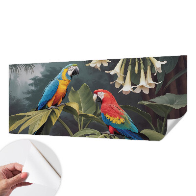 Fotobehang voor de kinderkamer met kleurrijke papegaaien