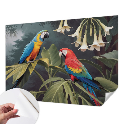 Fotobehang voor de kinderkamer met kleurrijke papegaaien