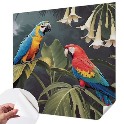 Fotobehang voor de kinderkamer met kleurrijke papegaaien