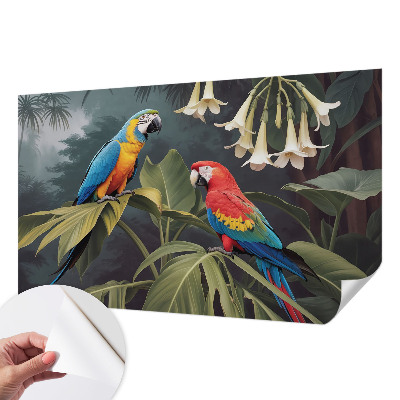 Fotobehang voor de kinderkamer met kleurrijke papegaaien