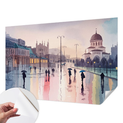 Fotobehang zelfklevend met de afbeelding 'Een regenachtige wandeling'