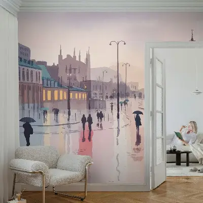 Fotobehang zelfklevend met de afbeelding 'Een regenachtige wandeling'
