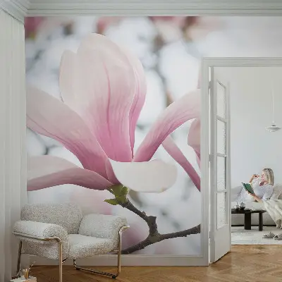 Zelfklevend fotobehang op maat met magnoliabloemen