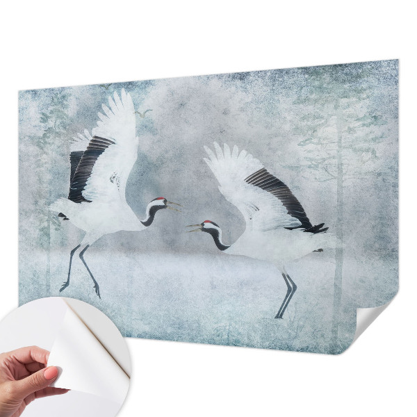 Fotobehang kinderkamer met een afbeelding van harmonieuze kraanvogels