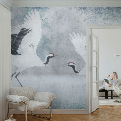 Fotobehang kinderkamer met een afbeelding van harmonieuze kraanvogels