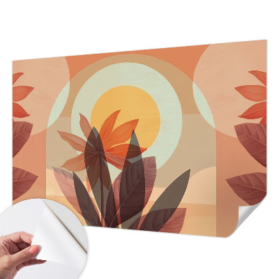 Zelfklevende behangsticker met een abstract bloemmotief