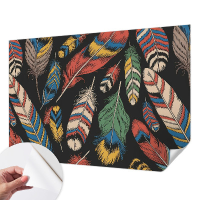 Zelfklevend fotobehang op maat met een kleurrijk verenmotief