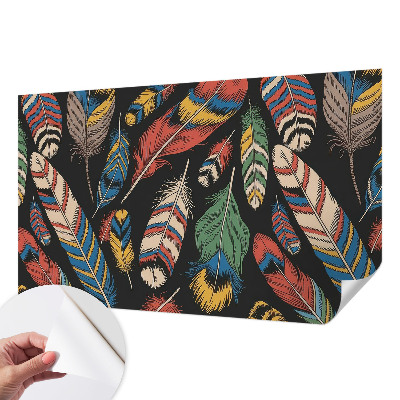 Zelfklevend fotobehang op maat met een kleurrijk verenmotief