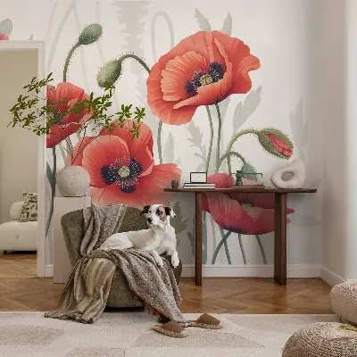 Zelfklevend fotobehang met rode klaprozen