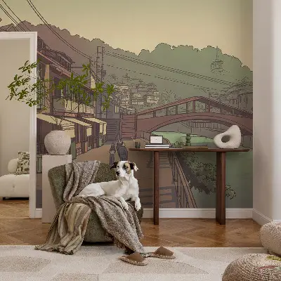 Fotobehang kinderkamer met een pastelachtig landschap