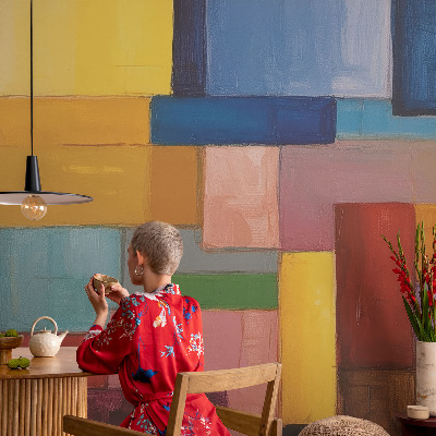 Zelfklevend fotobehang op maat met gekleurde rechthoeken als patroon