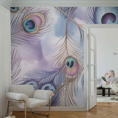 Fotobehang kinderkamer met patroon van pauwenveren