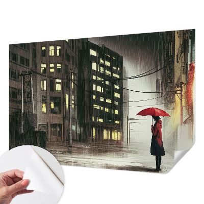 Fotobehang tienerkamer met een regenachtige stadsgezichtenprint