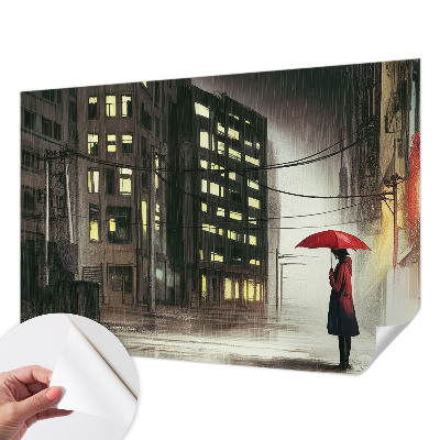 Fotobehang tienerkamer met een regenachtige stadsgezichtenprint