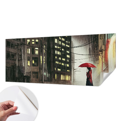 Fotobehang tienerkamer met een regenachtige stadsgezichtenprint