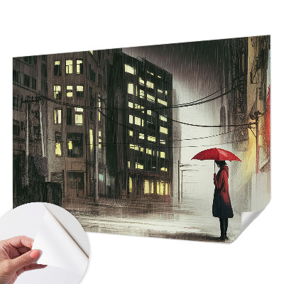 Fotobehang tienerkamer met een regenachtige stadsgezichtenprint