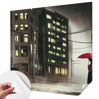 Fotobehang tienerkamer met een regenachtige stadsgezichtenprint