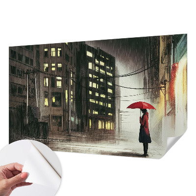 Fotobehang tienerkamer met een regenachtige stadsgezichtenprint