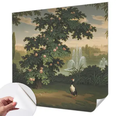 Zelfklevende behangsticker met een natuurtuinmotief