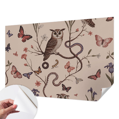 Fotobehang kinderkamer met een uilenmotief in een natuurlijke stijl