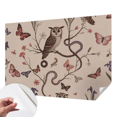 Fotobehang kinderkamer met een uilenmotief in een natuurlijke stijl