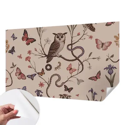 Fotobehang kinderkamer met een uilenmotief in een natuurlijke stijl