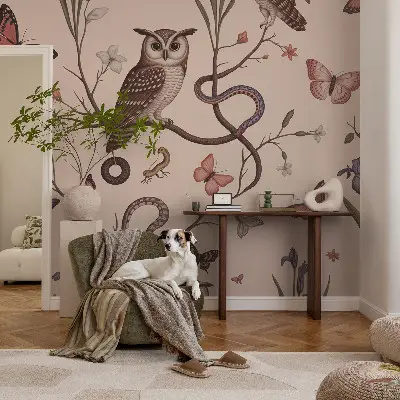 Fotobehang kinderkamer met een uilenmotief in een natuurlijke stijl