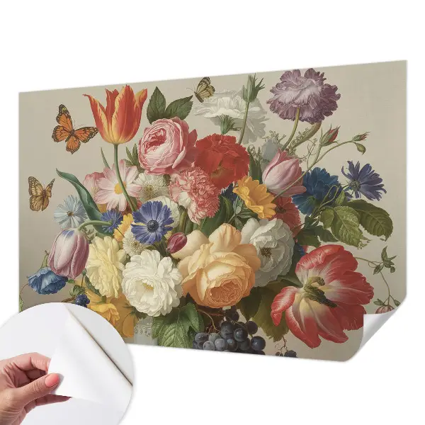 Fotobehang zelfklevend met bloemen- en vlindermotief