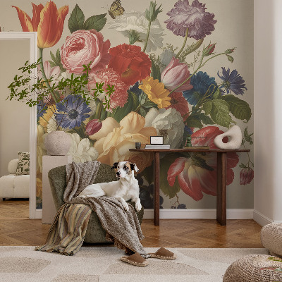 Fotobehang zelfklevend Bloemen en vlinders