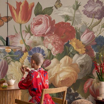 Fotobehang zelfklevend Bloemen en vlinders