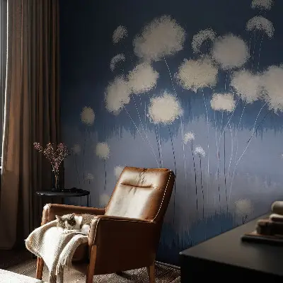 Foto behang voor de kinderkamer met witte paardenbloemen