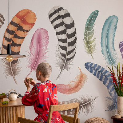 Fotobehang kinderkamer met pastelkleurige veren