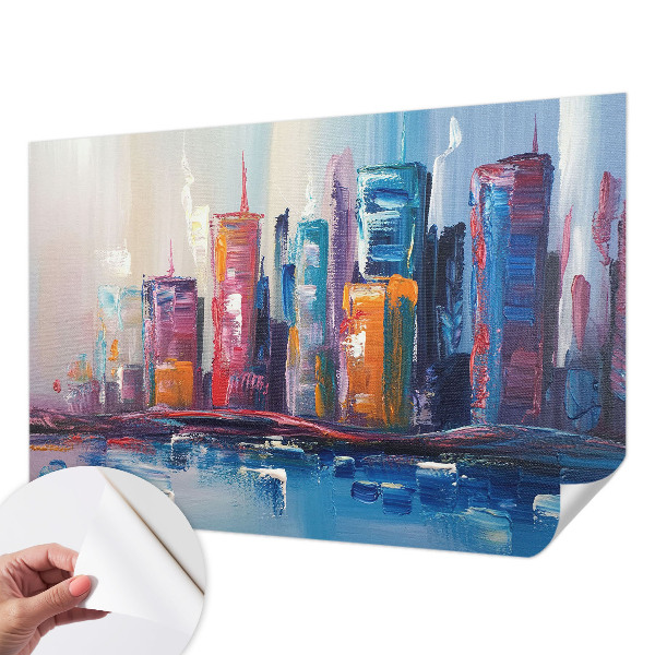 Foto behang voor de keuken met een kleurrijk stadsbeeld