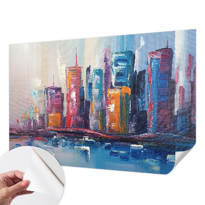 Foto behang voor de keuken met een kleurrijk stadsbeeld