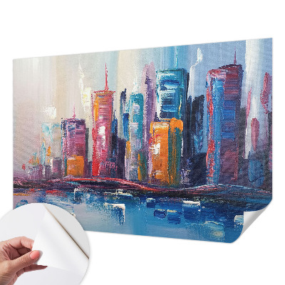 Foto behang voor de keuken met een kleurrijk stadsbeeld