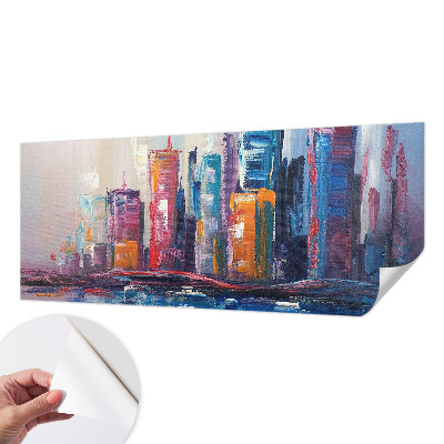 Foto behang voor de keuken met een kleurrijk stadsbeeld