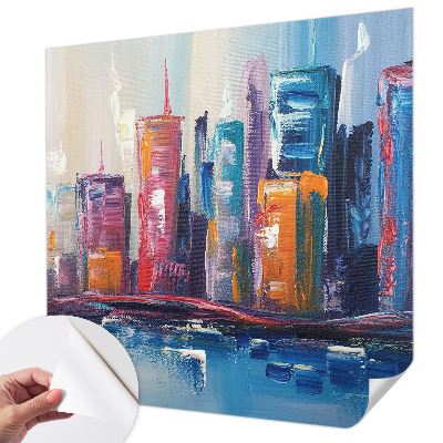 Foto behang voor de keuken met een kleurrijk stadsbeeld