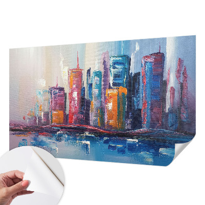 Foto behang voor de keuken met een kleurrijk stadsbeeld