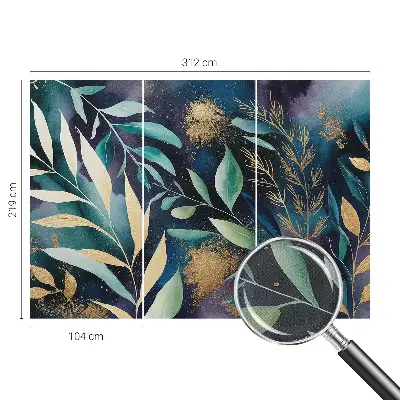 Fotobehang tienerkamer met botanische bladeren als dessin