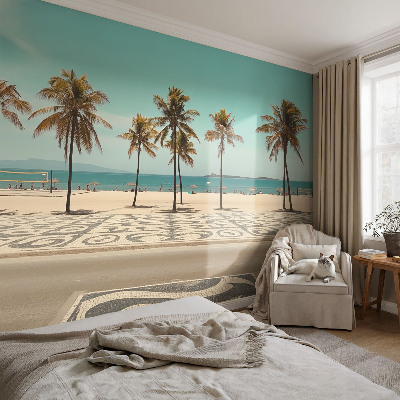 Zelfklevend fotobehang op maat met een palmbomenstrandmotief