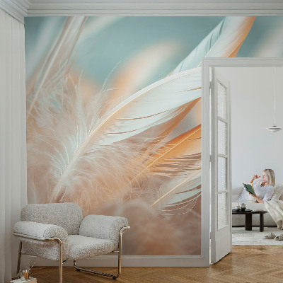Fotobehang voor kinderkamer met een fijn verenmotief