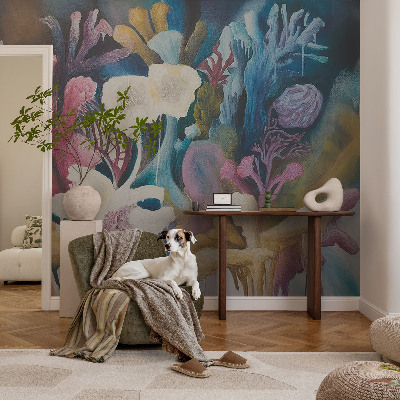 Fotobehang babykamer met een bloemenexplosie als vrolijk patroon