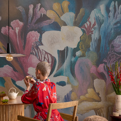 Fotobehang babykamer met een bloemenexplosie als vrolijk patroon