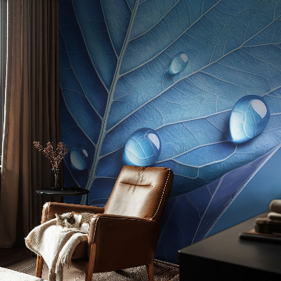 Fotobehang zelfklevend met een blauw bladmotief