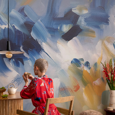 Fotobehang babykamer met kleurrijke penseelstreken